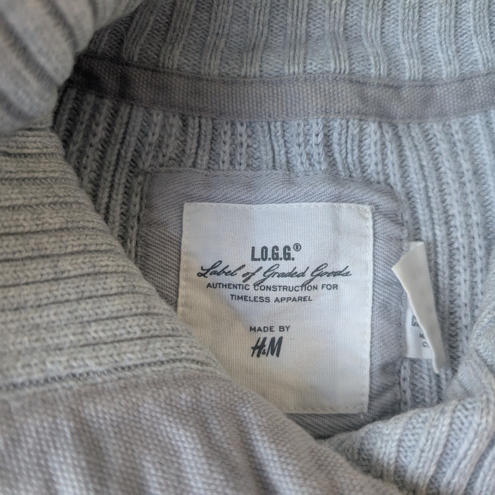 EUC L.O.G.G. Label Of Graded Goods H&M Gray Button Front Tie Waist Sweater Sz M - Picture 9 of 11